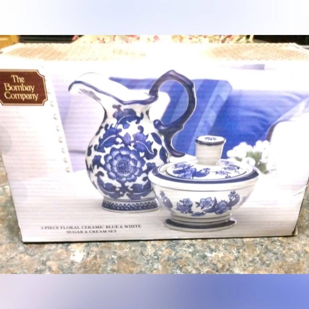 The Bombay Company-NIB-Floral Ceramic Cream & Sugar Set